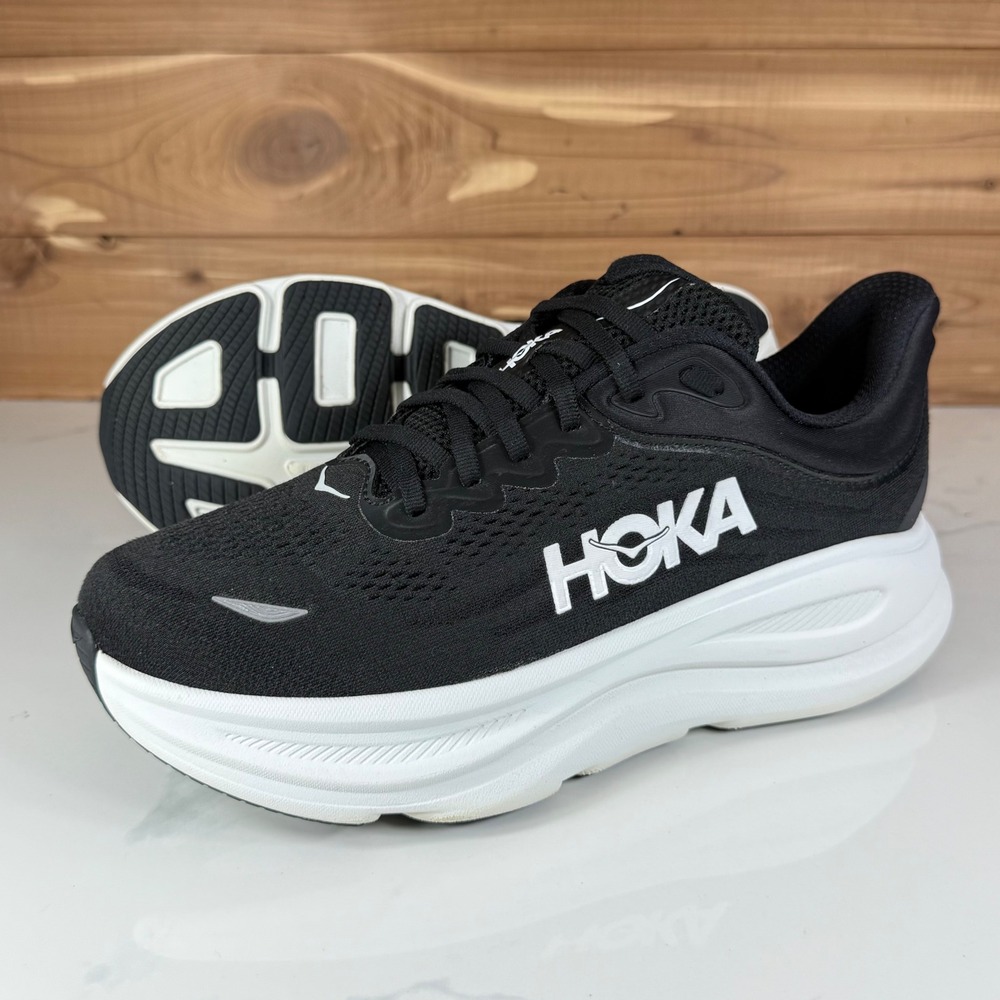 Hoka One One Bondi 9 X-Wide Running Shoes Black White 1162016 BWHT Womens 8.5 2E